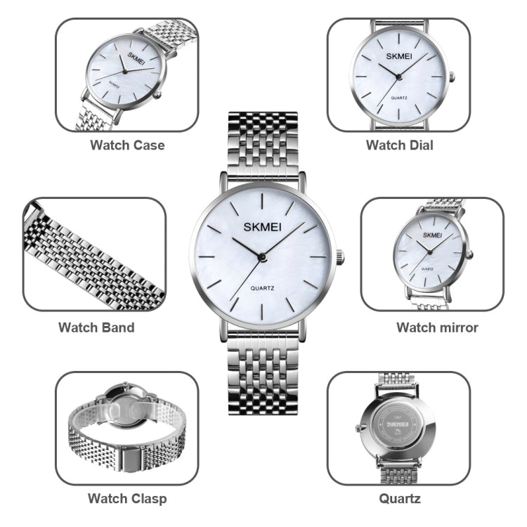 Skmei 1567 Light And Thin Leisure Simple 30m Waterproof Shell Dial Women Steel Band Quartz Watch(Silvery) - free shipping - PMC TechLife - Order now!