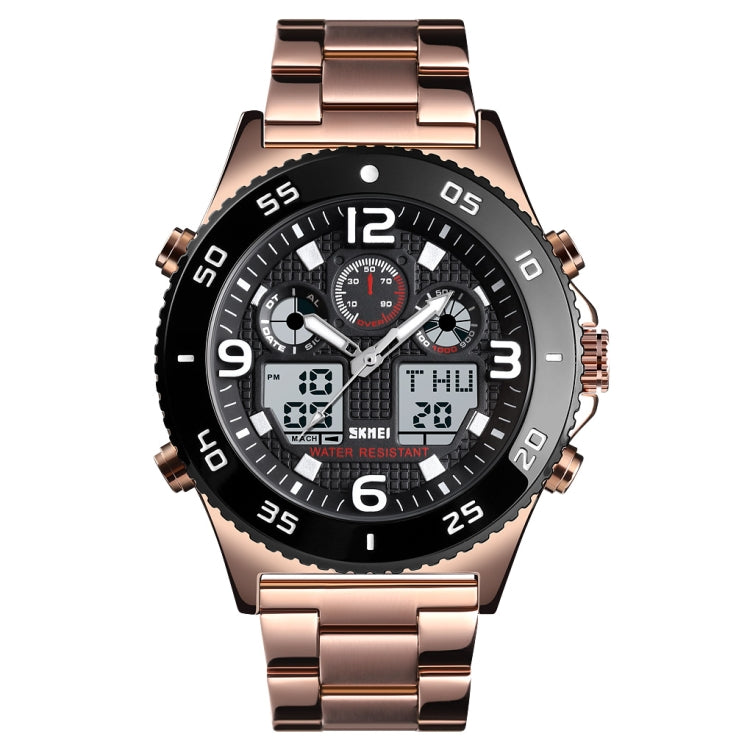 SKMEI 1538 Multi-Function Time Large Dial Steel Belt Men  Casual Sports Electronic Watch(Rose Gold-Steel Belt) - free shipping - PMC TechLife - Order now!