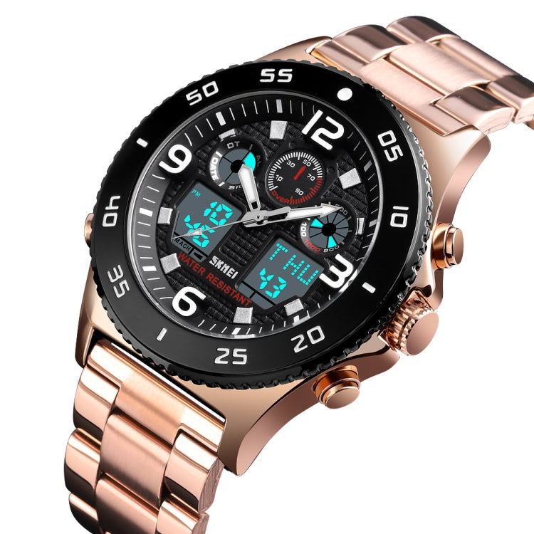 SKMEI 1538 Multi-Function Time Large Dial Steel Belt Men  Casual Sports Electronic Watch(Rose Gold-Steel Belt) - free shipping - PMC TechLife - Order now!