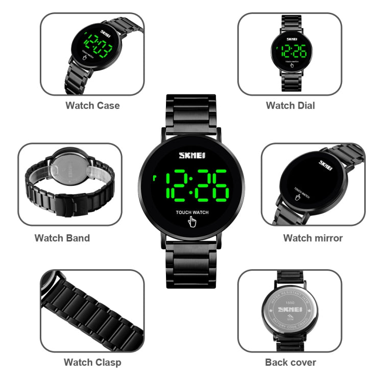 SKMEI 1550 Simple and Stylish LED Touch Screen Men  Watch Waterproof Stainless Steel With Electronic Watch(Black) - free shipping - PMC TechLife - Order now!