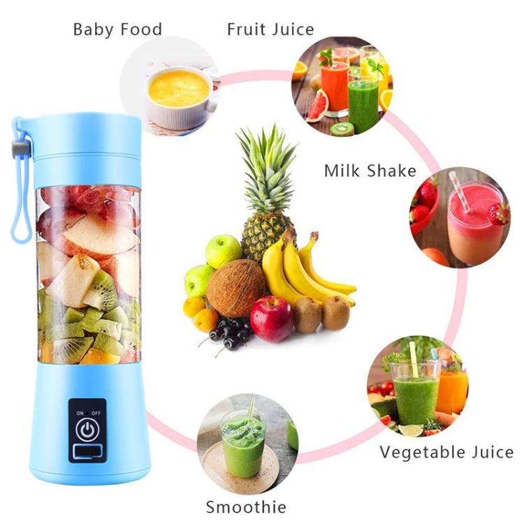 USB Rechargeable Electric Automatic Vegetable Fruit Citrus Orange Juice Maker Cup Mixer Bottle (380ML)(4 Blades Pink) - free shipping - PMC TechLife - Order now!