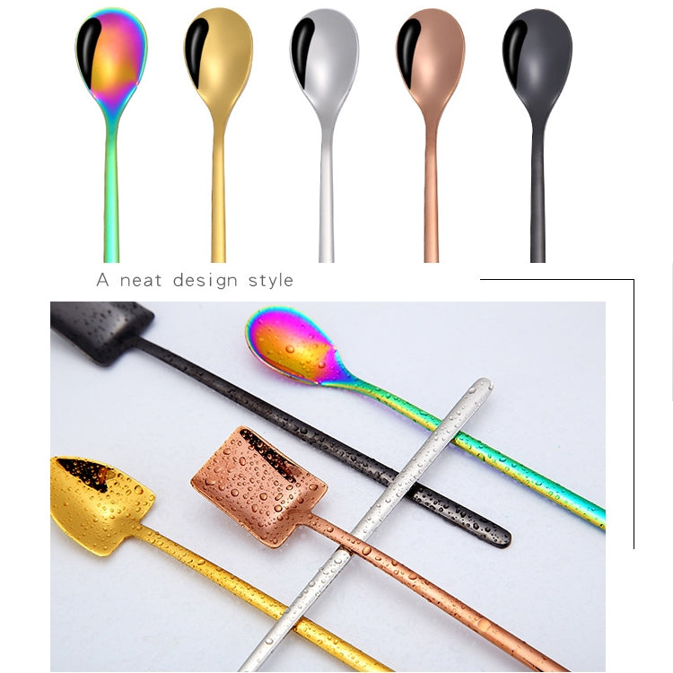 2 PCS Stainless Steel Spoon Creative Coffee Spoon Bar Ice Spoon Gold Plated Long Stirring Spoon, Style:Round Spoon, Color:Silver - free shipping - PMC TechLife - Order now!