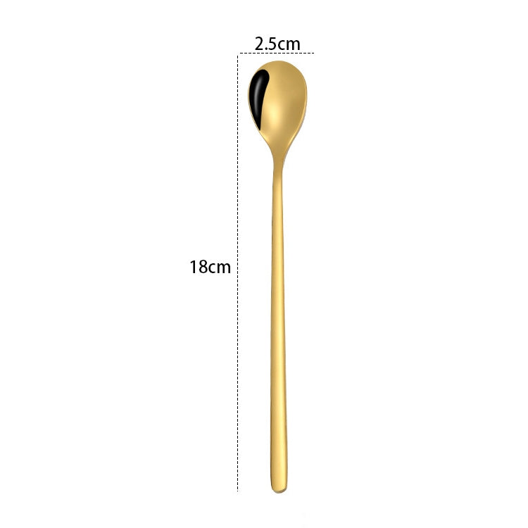 2 PCS Stainless Steel Spoon Creative Coffee Spoon Bar Ice Spoon Gold Plated Long Stirring Spoon, Style:Round Spoon, Color:Gold - free shipping - PMC TechLife - Order now!