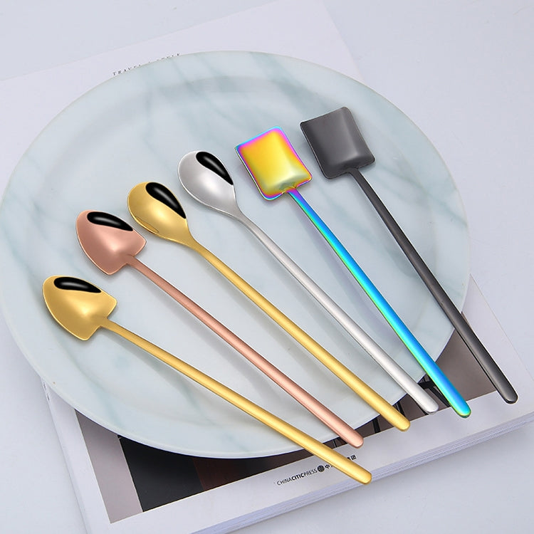 2 PCS Stainless Steel Spoon Creative Coffee Spoon Bar Ice Spoon Gold Plated Long Stirring Spoon, Style:Square Spoon, Color:Rose Gold - free shipping - PMC TechLife - Order now!