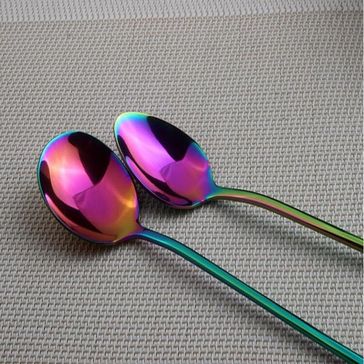 2 PCS Stainless Steel Rainbow Long Handled Coffee Scoops Cold Drink Stirring Spoon for Dessert Cake, Style:Sharp Spoon(Colorful) - free shipping - PMC TechLife - Order now!