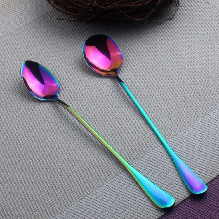 2 PCS Stainless Steel Rainbow Long Handled Coffee Scoops Cold Drink Stirring Spoon for Dessert Cake, Style:Sharp Spoon(Colorful) - free shipping - PMC TechLife - Order now!