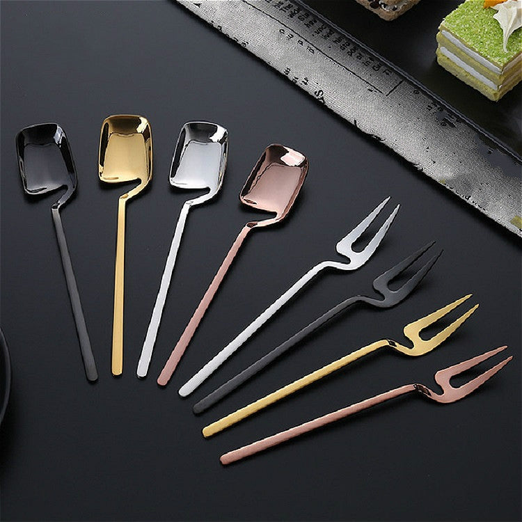 Stainless Steel V-shaped Wall Hanging Design Simple Coffee Spoon Fork Creative Long Handle Stirring Tableware, Style:Fork, Color:Gold - free shipping - PMC TechLife - Order now!