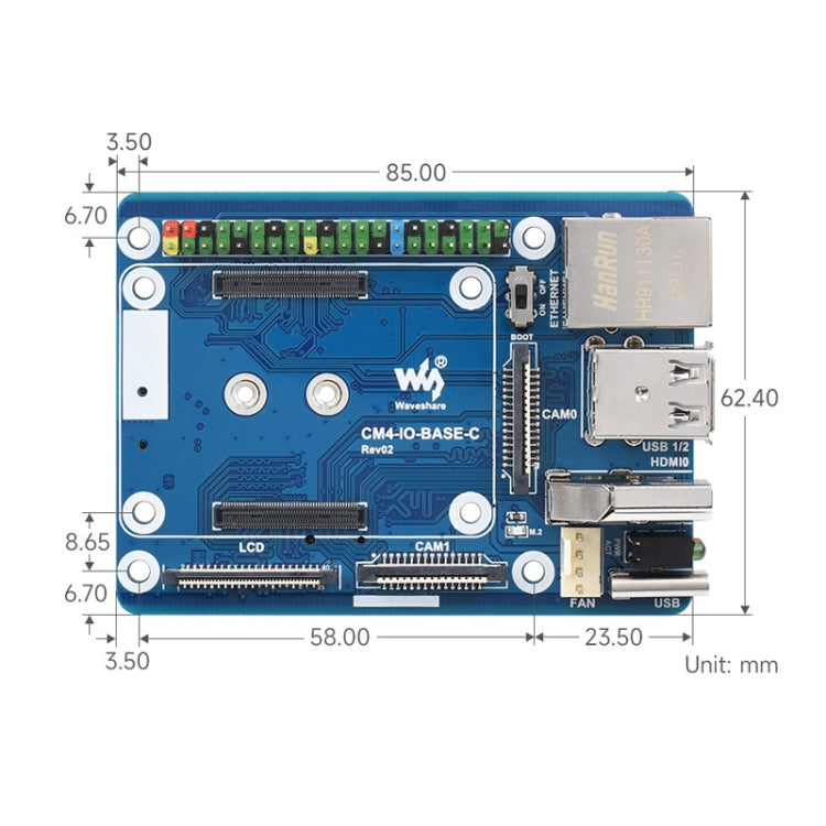 Waveshare CM4-IO-BASE-C For Raspberry Pi Compute Module 4 Mini Base Board, 23228 - Raspberry Pi Accessories by Waveshare | Online Shopping South Africa | PMC TechLife | Buy Now Pay Later Mobicred
