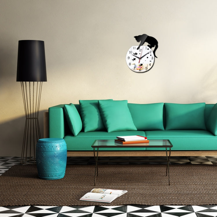 3D Acrylic Cat Mirror Wall Clock DIY Fashion Home Decoration(Silver Black) - Wall Clock by PMc TechLife | Online Shopping South Africa | PMc TechLife | Buy Now Pay Later Mobicred