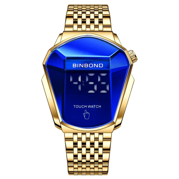 BINBOND Locomotive Concept Touch Screen Steel Belt Watch Men Live Black Technology Watch(Full Gold Blue) - free shipping - PMC TechLife - Order now!