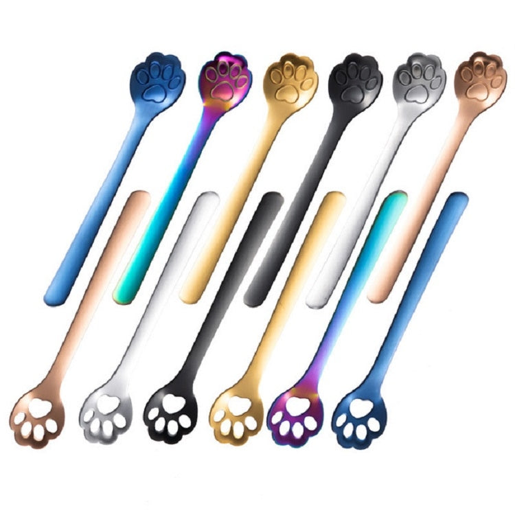 Stainless Steel Creative Cat Claw Coffee Spoon Dessert Cake Spoon, Style:Hollow Cat Claw Spoon, Color:Gold - free shipping - PMC TechLife - Order now!