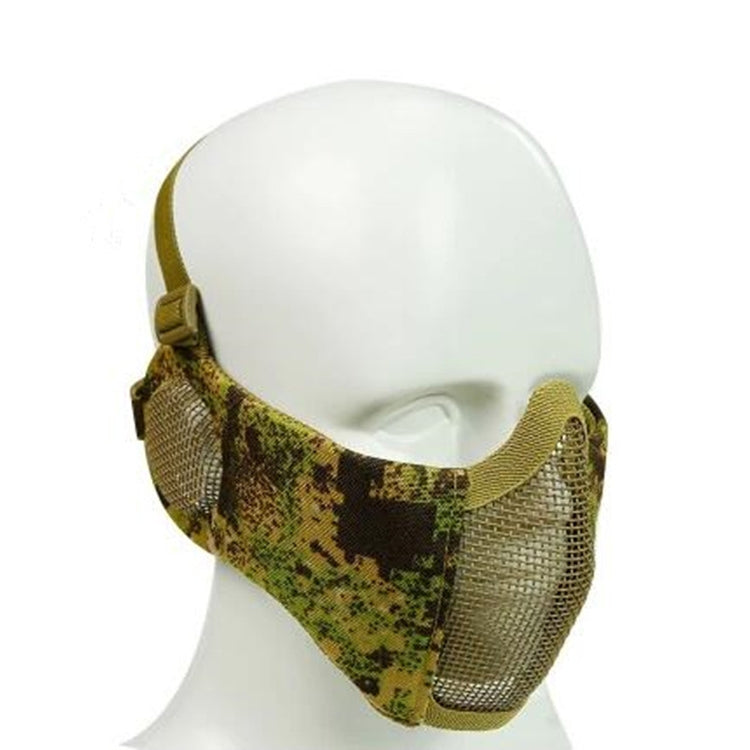 WoSporT Half Face Metal Net Field  Ear Protection Outdoor Cycling Steel Mask(Army Green Flower) - Protective Helmet & Masks by PMC TechLife | Online Shopping South Africa | PMC TechLife | Buy Now Pay Later Mobicred
