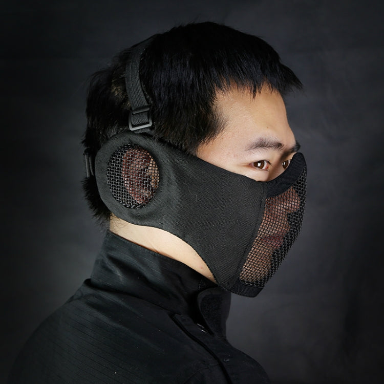 WoSporT Half Face Metal Net Field  Ear Protection Outdoor Cycling Steel Mask(Black) - Protective Helmet & Masks by PMC TechLife | Online Shopping South Africa | PMC TechLife | Buy Now Pay Later Mobicred