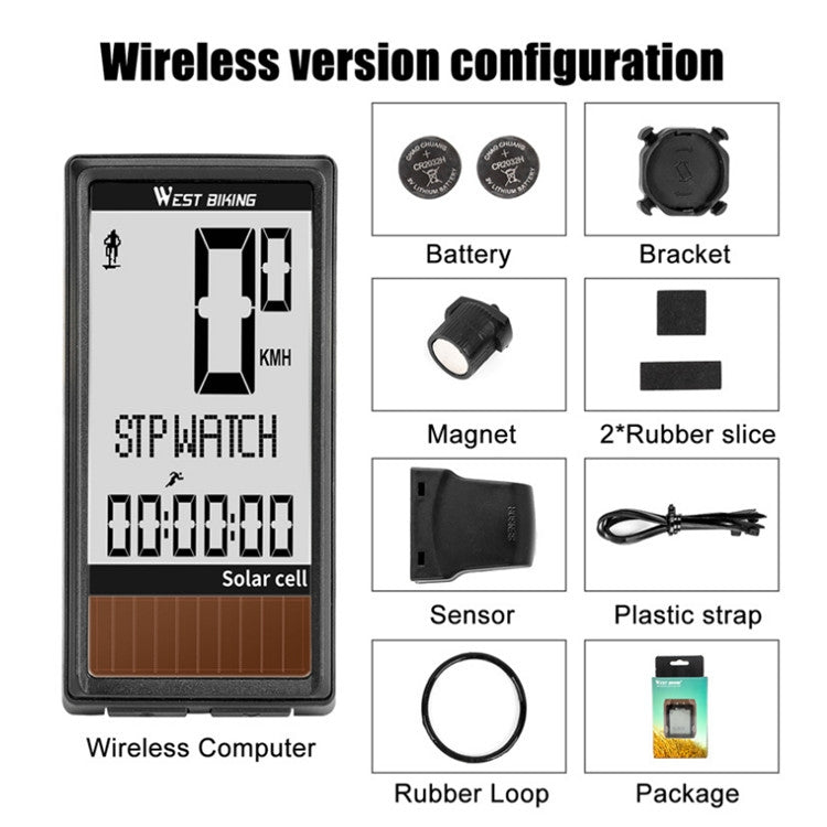 WEST BIKING Wireless Solar Code Table Mountain Road Bike Large Character Code Table Five Language Waterproof Speedometer - Speedometers by PMC TechLife | Online Shopping South Africa | PMC TechLife | Buy Now Pay Later Mobicred
