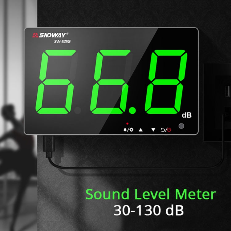 SNDWAY Wall-mounted 30~130dB Large Screen Digital Display Noise Decibel Monitoring Testers, Specification:SW525G with Storage + USB Green - free shipping - PMC Jewellery - Order now!
