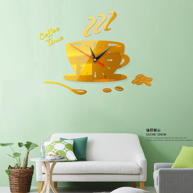 Home DIY 3D Stereo Decorative Fashion Coffee Wall Clock Acrylic Mirror Wall Sticker Coffee Clock(Deep Gold) - DIY Clocks by PMc TechLife | Online Shopping South Africa | PMc TechLife | Buy Now Pay Later Mobicred
