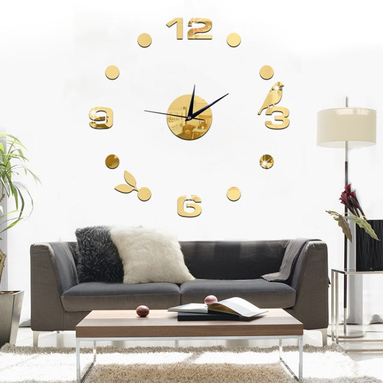 Art Wall Clock Background Wall Stickers TV Wall Stickers 3D Bird Leaves Wall Clock Home Accessories(Gold) - Wall Clock by PMc TechLife | Online Shopping South Africa | PMc TechLife | Buy Now Pay Later Mobicred