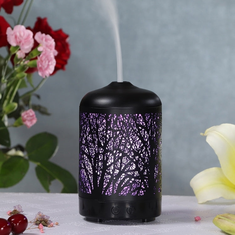 Metal Tree Air Humidifier Essential Oil Diffuser Mist Maker Colorful LED Lamp Diffuser Aromatherapy Air Purifier, EU Plug(Black) - free shipping - PMC TechLife - Order now!