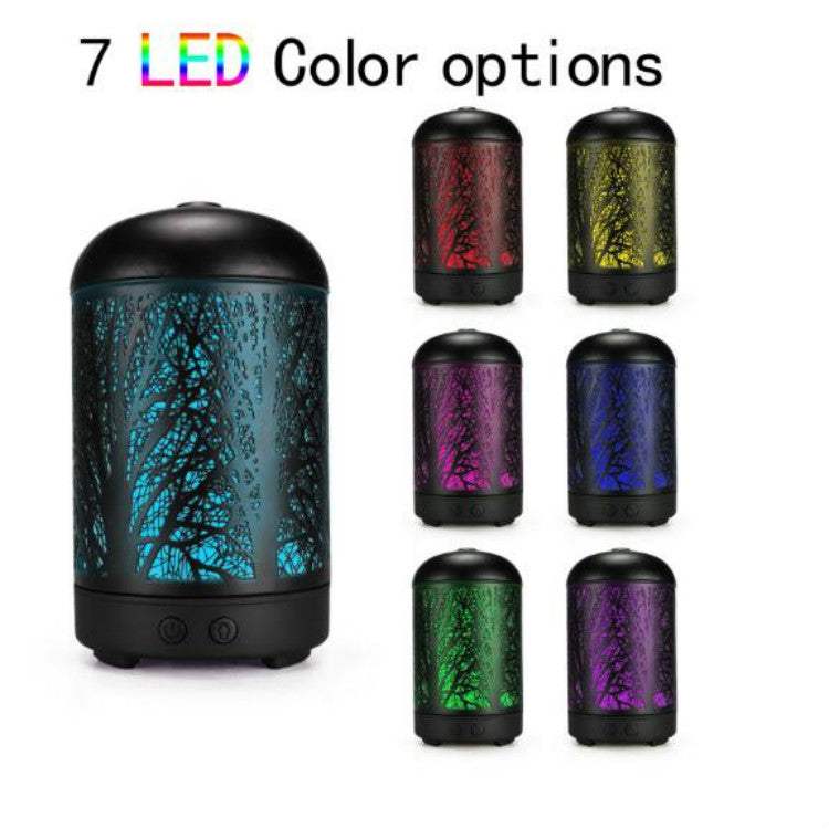 Metal Tree Air Humidifier Essential Oil Diffuser Mist Maker Colorful LED Lamp Diffuser Aromatherapy Air Purifier, EU Plug(Black) - free shipping - PMC TechLife - Order now!