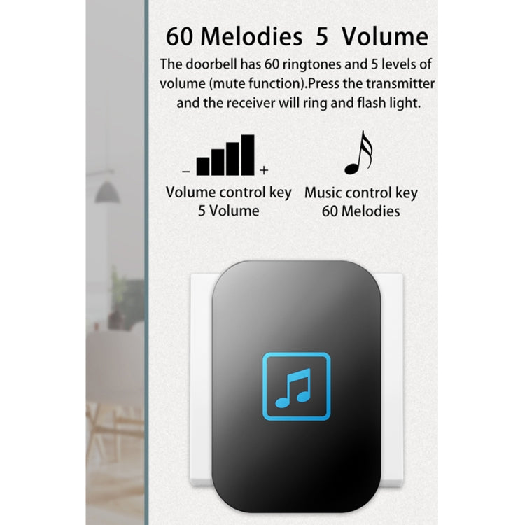 CACAZI A86 Electronic Music Remote Control Doorbell One For One AC Wireless Doorbell, Style:US Plug(Black) - Wireless Doorbell by CACAZI | Online Shopping South Africa | PMC TechLife | Buy Now Pay Later Mobicred