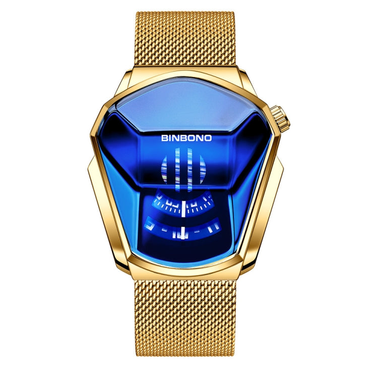 BINBOND Locomotive Concept Watch Men Live Black Technology Watch(Gold Net Belt-Full Gold-Blue Face) - free shipping - PMC TechLife - Order now!