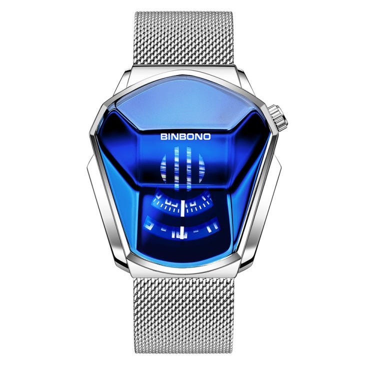BINBOND Locomotive Concept Watch Men Live Black Technology Watch(White Net Belt-White Steel-Blue Face) - free shipping - PMC TechLife - Order now!