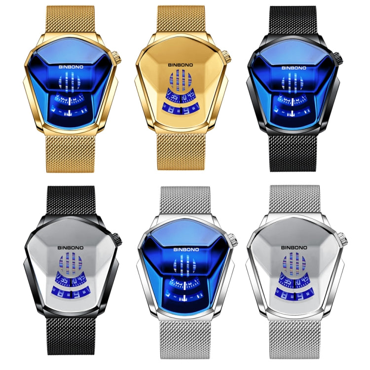 BINBOND Locomotive Concept Watch Men Live Black Technology Watch(Black Net Belt-Black Steel-Blue Face) - free shipping - PMC TechLife - Order now!