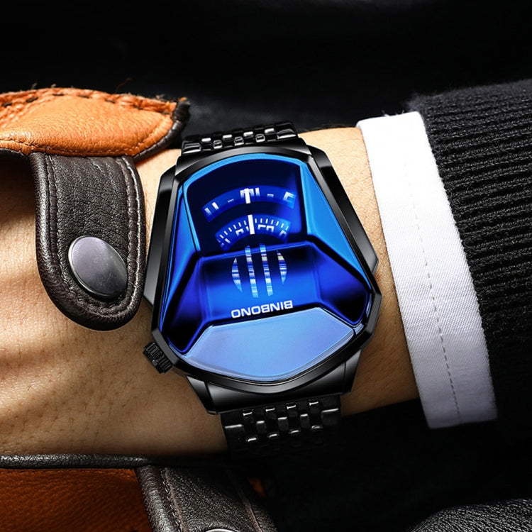 BINBOND Locomotive Concept Watch Men Live Black Technology Watch(Black Net Belt-Black Steel-White Face) - free shipping - PMC TechLife - Order now!