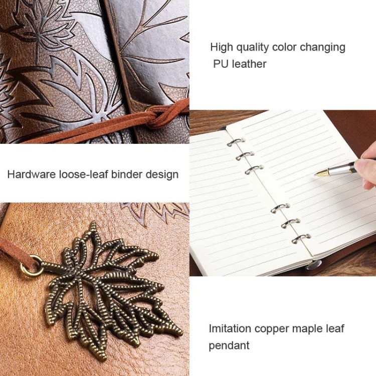 A6 PU Maple Retro Straps Handbook Loose-leaf Notebook(Coffee) - Notebooks by PMc TechLife | Online Shopping South Africa | PMc TechLife | Buy Now Pay Later Mobicred