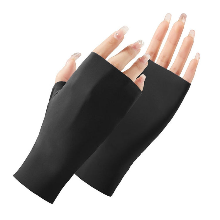 Ladies Sunscreen Gloves Half Finger Ice Silk Gloves,Style: Linked Finger(Black) - Safety Gloves by PMC TechLife | Online Shopping South Africa | PMC TechLife | Buy Now Pay Later Mobicred