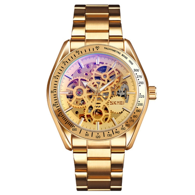 SKMEI 9194 Men Automatic Skeleton Mechanical Steel Band Watch (Golden Gold Face) - free shipping - PMC TechLife - Order now!