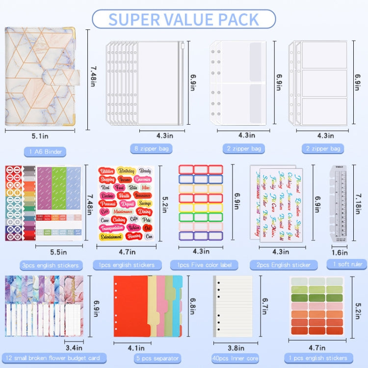 A6 Loose-leaf Notebook Budget Book Marbled Handbook,Style: Basic Model(Blue) - Notebooks by PMc TechLife | Online Shopping South Africa | PMc TechLife | Buy Now Pay Later Mobicred