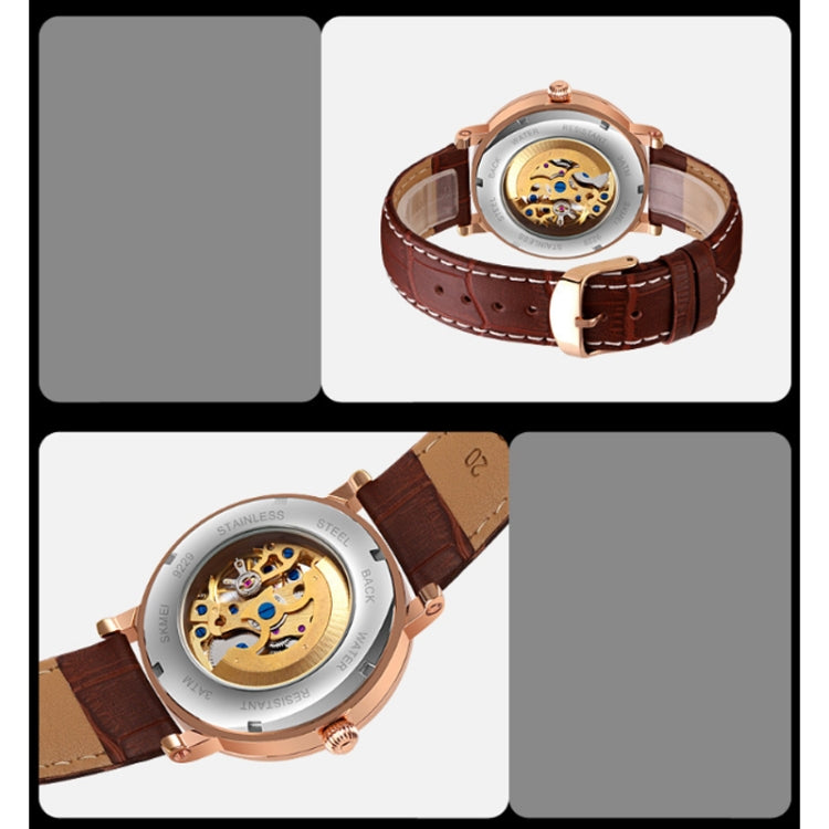 SKMEI 9229 Men Automatic Skeleton Mechanical Watch Thorough Bottom Student Watch(Rose Gold Shell Black Face) - free shipping - PMC TechLife - Order now!