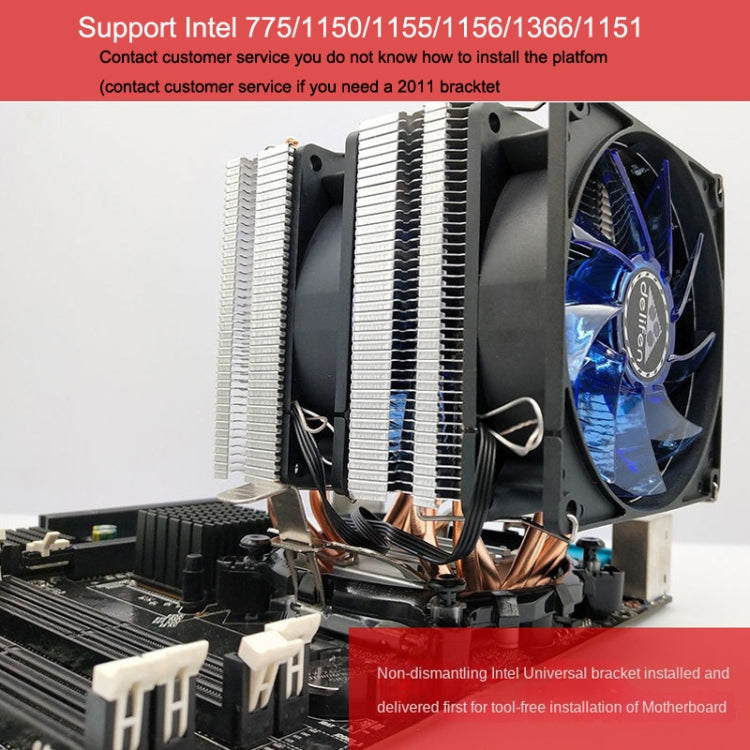Desktop Computer 6 Copper Tube CPU Radiator Super Quiet Without Light 3-pin Double Fan - free shipping - PMC TechLife - Order now!