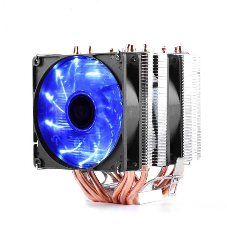Desktop Computer 6 Copper Tube CPU Radiator Super Quiet Blue Light 3-pin Double Fan - Fan Cooling by PMC Jewellery | Online Shopping South Africa | PMC Jewellery | Buy Now Pay Later Mobicred