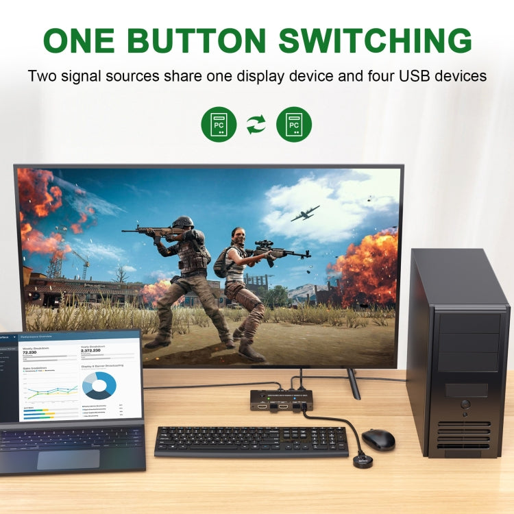 KCEVE-201TC HDMI +Type-C Input 2 In 1 Out 4K 60HZ KVM HD Switcher(Black) - Switch by PMC Jewellery | Online Shopping South Africa | PMC Jewellery | Buy Now Pay Later Mobicred
