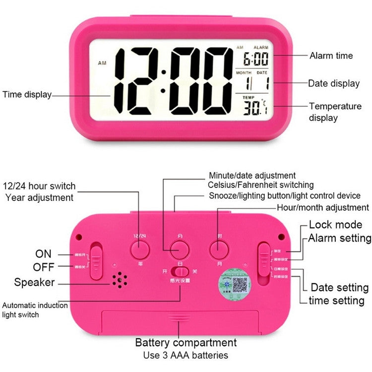 Temperature Type Lazy Snooze Alarm Mute Backlit Electronic Clock(Rose Red) - free shipping - PMC TechLife - Order now!
