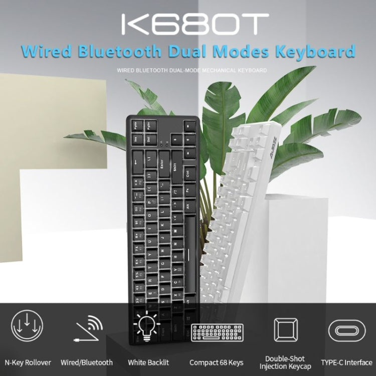 Ajazz K680T Mini USB Wired Dual-mode Charging 68-keys Laptop Bluetooth Mechanical Keyboard, Cable Length: 1.6m, Style:Black Shaft(Black) - free shipping - PMC Jewellery - Order now!