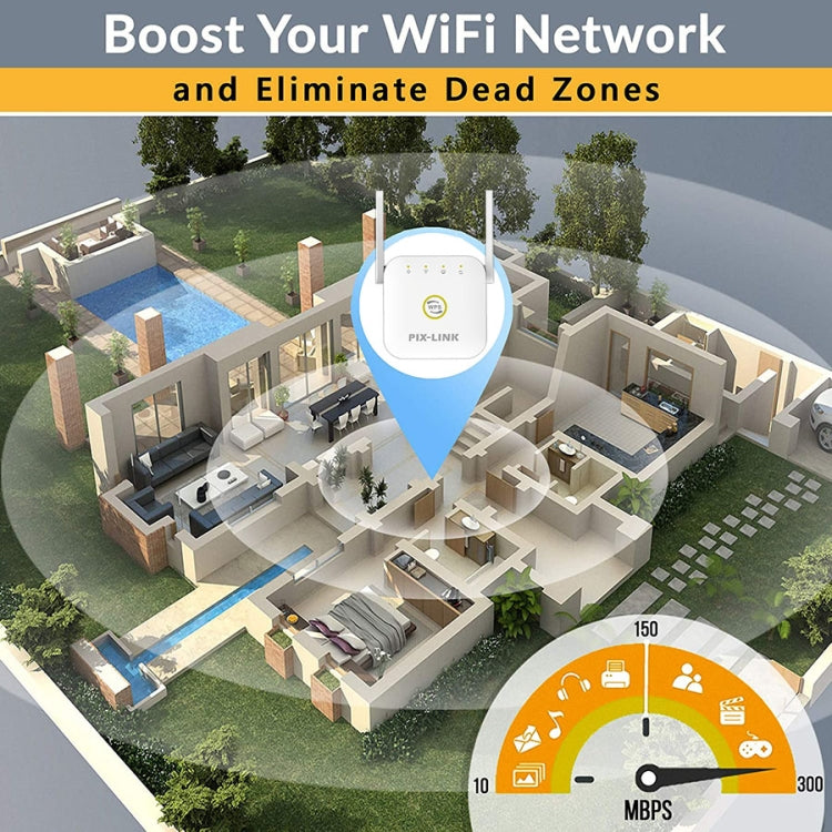 PIX-LINK WR22 300Mbps Wifi Wireless Signal Amplification Enhancement Extender, Plug Type:UK Plug(Black) - free shipping - PMC Jewellery - Order now!