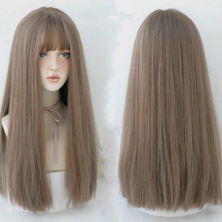 Female Black Long Straight Wig With Air Bangs(Honey Tea Linen (Solid Color) 58CM) - free shipping - PMC TechLife - Order now!