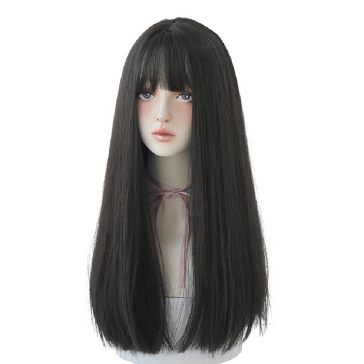 Female Black Long Straight Wig With Air Bangs(Honey Tea Linen (Solid Color) 58CM) - free shipping - PMC TechLife - Order now!