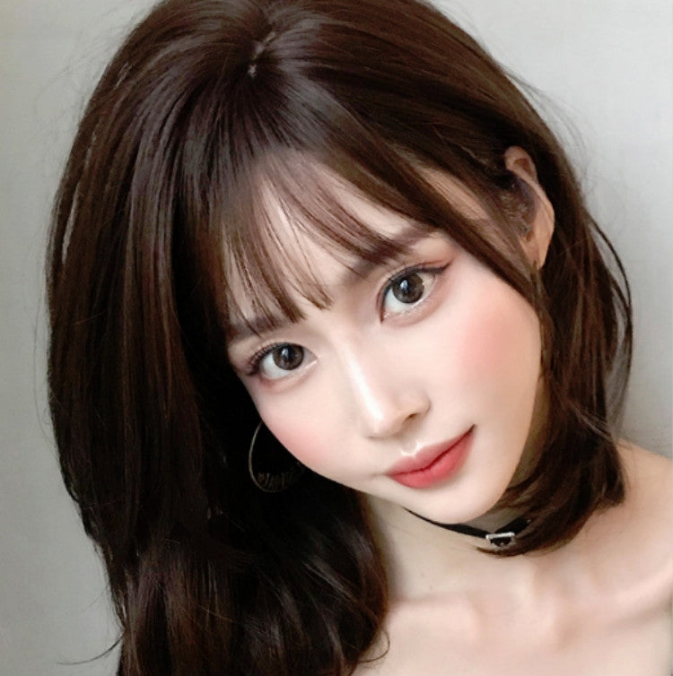 Female Short Hair With Bangs Wig Suitable For Round Face Shoulder Buckle Hair, Color:Cold Brown 40CM - free shipping - PMC TechLife - Order now!