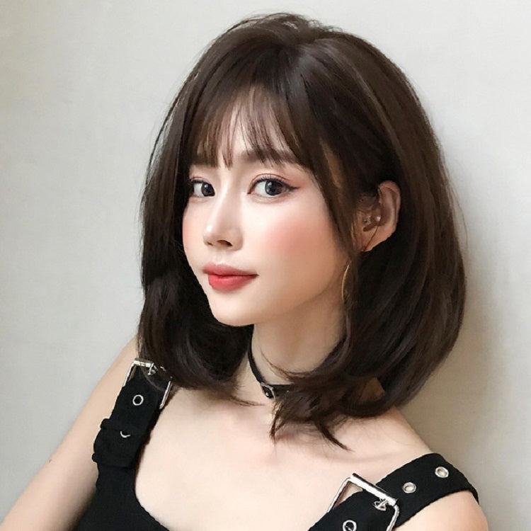 Female Short Hair With Bangs Wig Suitable For Round Face Shoulder Buckle Hair, Color:Black Brown 40CM - free shipping - PMC TechLife - Order now!