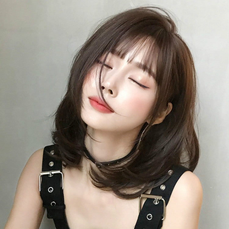 Female Short Hair With Bangs Wig Suitable For Round Face Shoulder Buckle Hair, Color:Black Brown 40CM - free shipping - PMC TechLife - Order now!