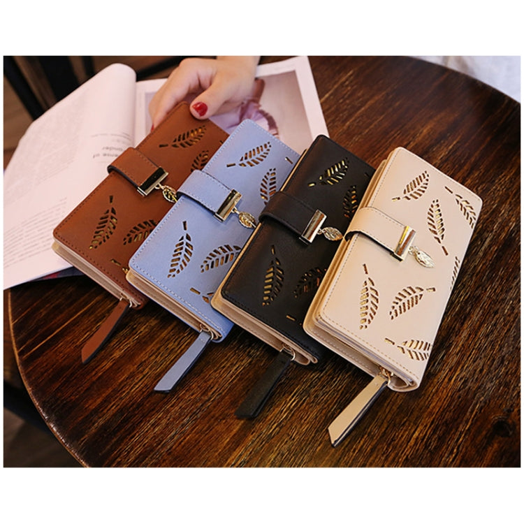 Long Gold Hollow Leaves Coin Purse Card Holders Wallet for Women(Black) - Wallets by PMC TechLife | Online Shopping South Africa | PMC TechLife | Buy Now Pay Later Mobicred