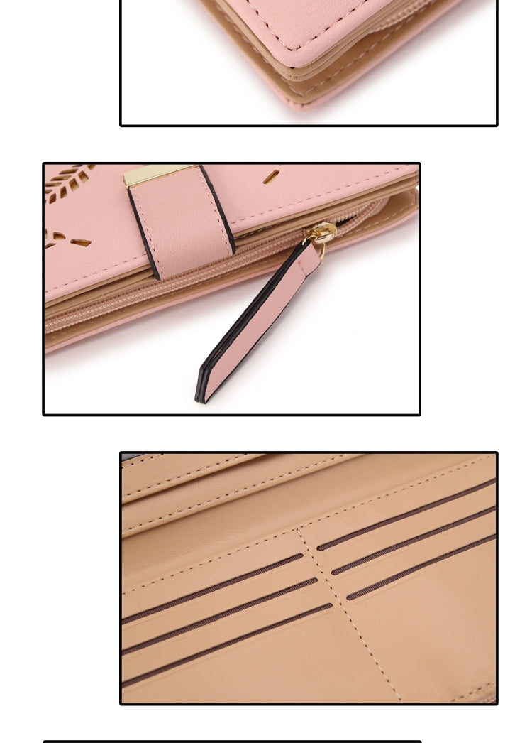 Long Gold Hollow Leaves Coin Purse Card Holders Wallet for Women(Black) - Wallets by PMC TechLife | Online Shopping South Africa | PMC TechLife | Buy Now Pay Later Mobicred