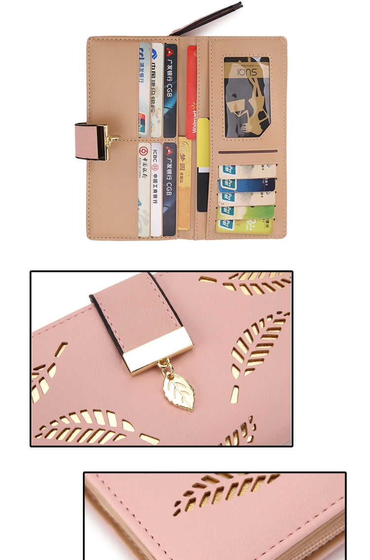Long Gold Hollow Leaves Coin Purse Card Holders Wallet for Women(Apricot) - Wallets by PMC TechLife | Online Shopping South Africa | PMC TechLife | Buy Now Pay Later Mobicred