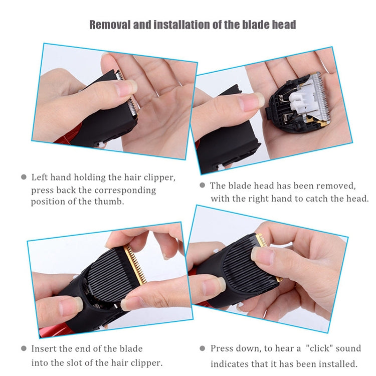 Waterproof Electric Hair Clipper Rechargeable Hair Trimmer Hair Cutting Machine Haircut Beard Trimer, EU Plug(Red) - free shipping - PMC TechLife - Order now!