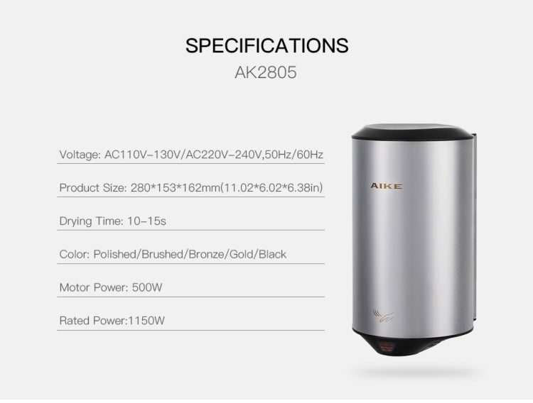 304 Stainless Steel Automatic SensorJet Hand Dryer High Speed Airflow for Home Hotel Airport Hands Drying Machine(Brushed silver) - free shipping - PMC TechLife - Order now!