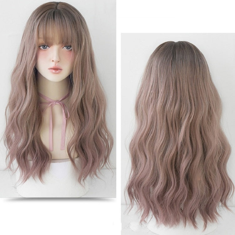 Ladies Long Hair Slightly Curly Wig Natural Fluffy Hair Cover, Color:Gradient Soot Pink - free shipping - PMC TechLife - Order now!